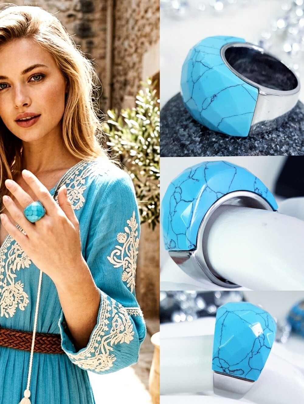 Y2K💙Turquoise Blue Dome Shaped Chunky Ring| Fashion Ring
